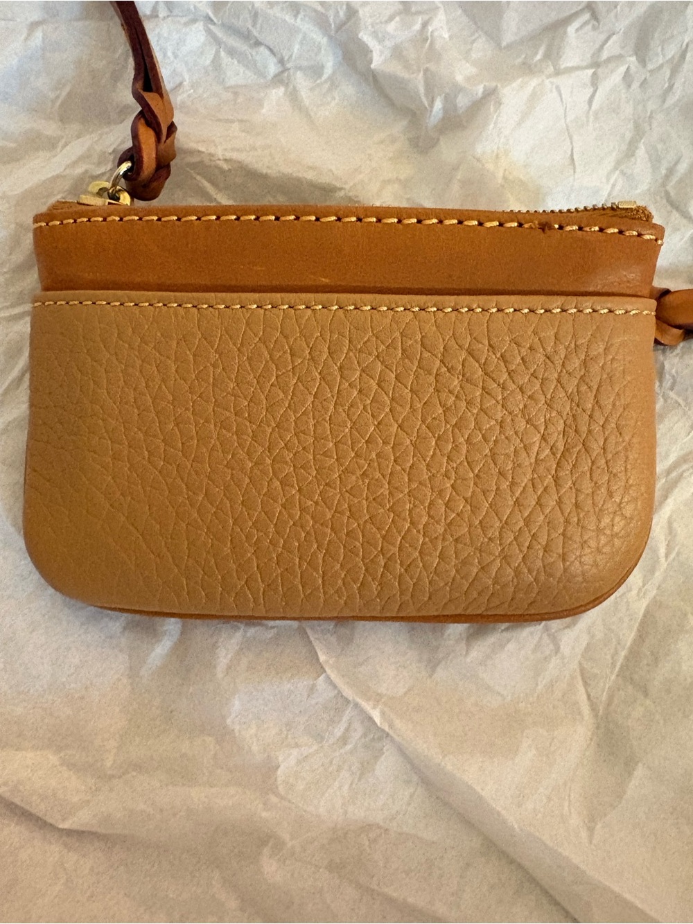 Dooney & Bourke Tan Pebble Leather Wristlet with Gold Hardware - Picture 2 of 4